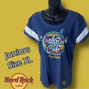 HARD Rock Cafe Las Vegas Logo Baseball T-shirt Blue Size Juniors XL